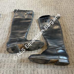 Black Leather Long Riding Boots - Size 5