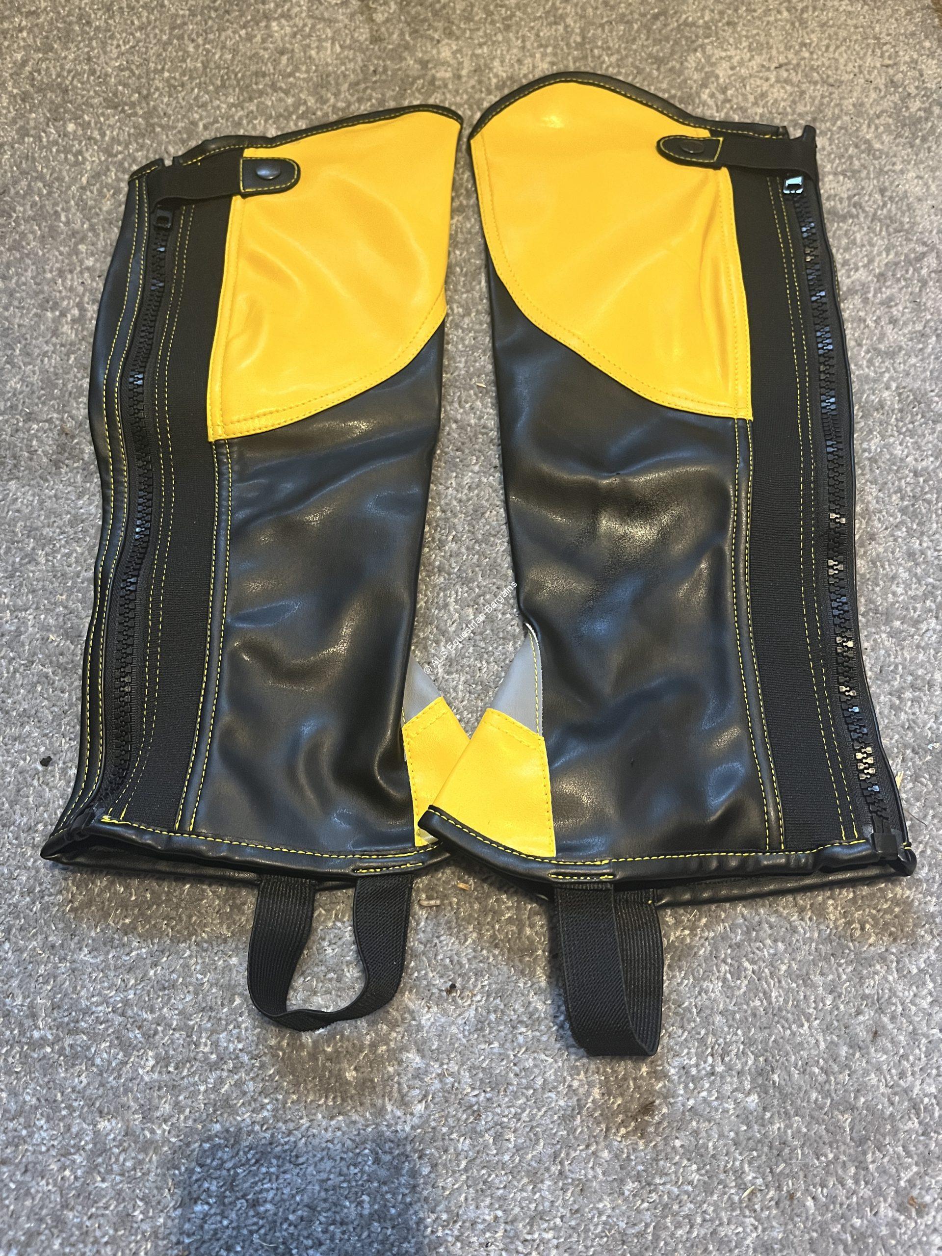 NEW Black & Yellow Half Chaps – Adults XL – ALS Equestrian Bargains
