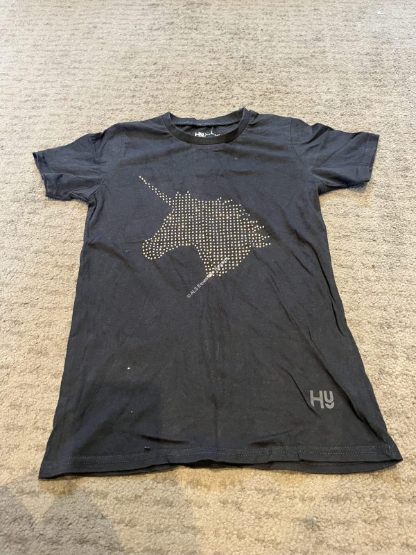 HY Childs Unicorn Black Top - 11-12yrs